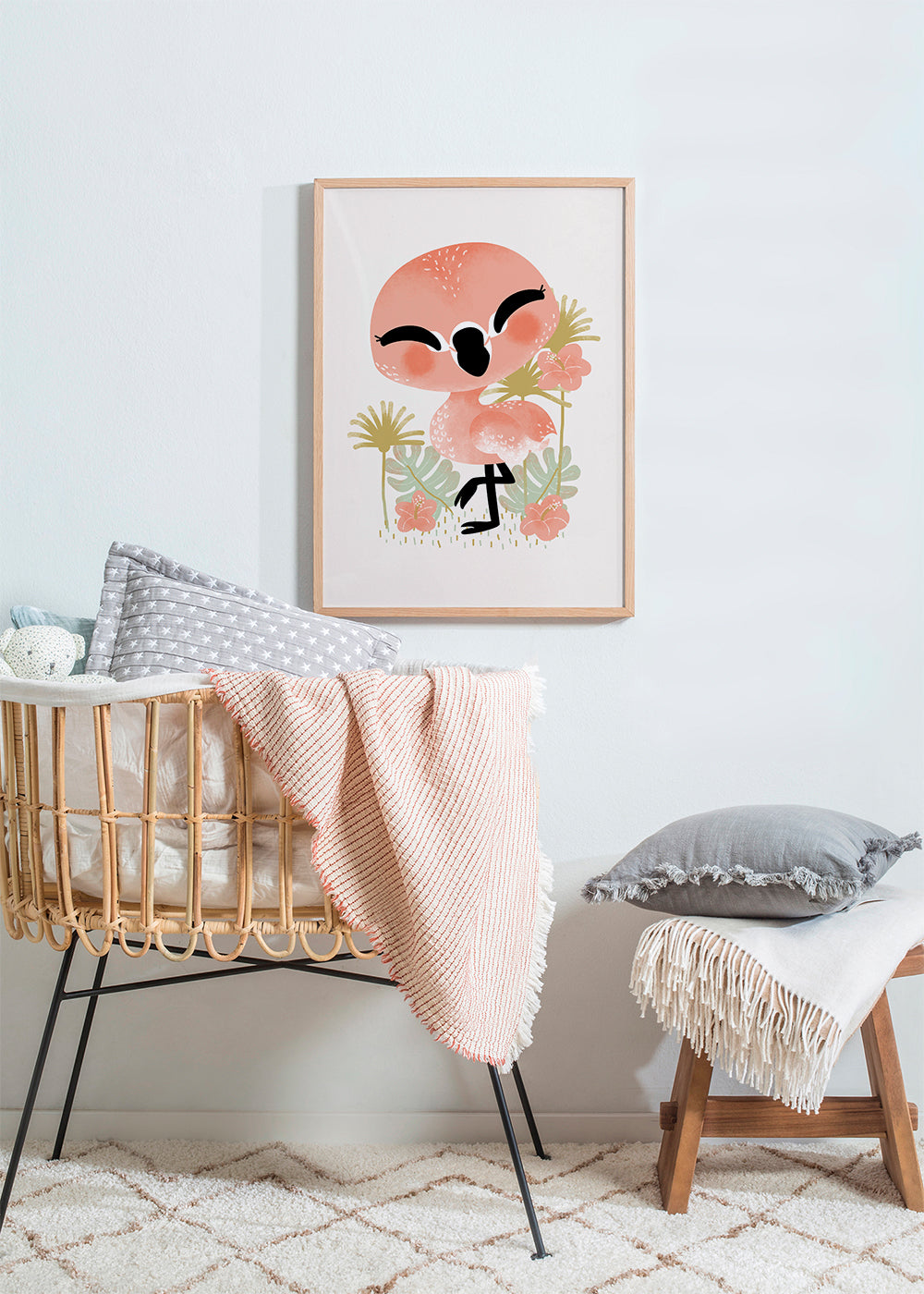 Børneplakat smilende pink flamingo