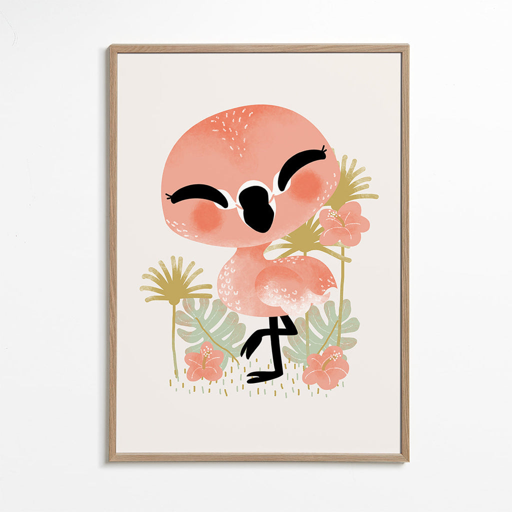 Børneplakat smilende pink flamingo