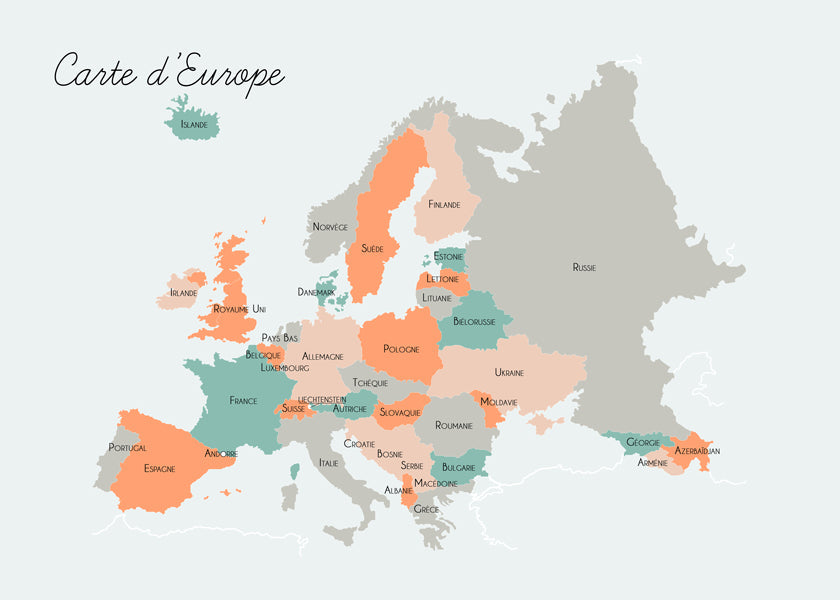Køkkenkunst Europa-kort i blide pastelfarver