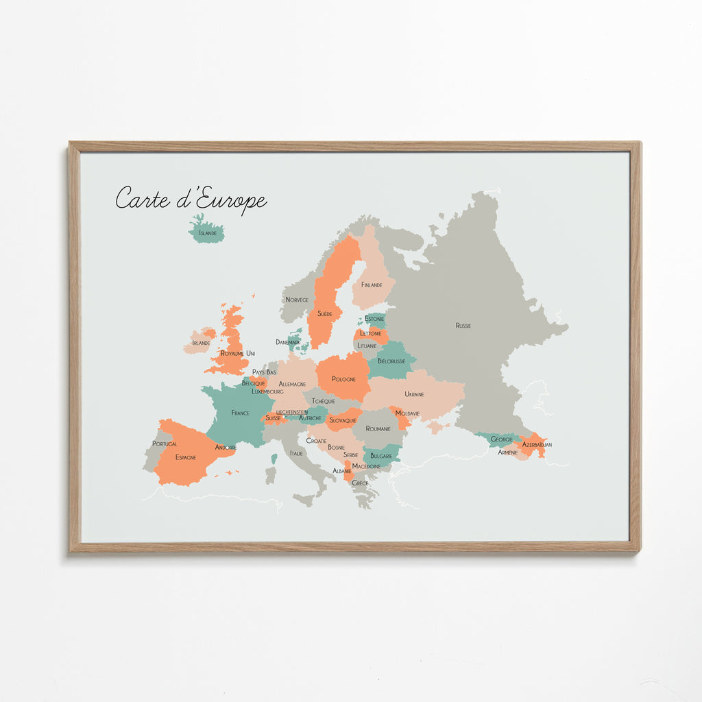 Køkkenkunst Europa-kort i blide pastelfarver