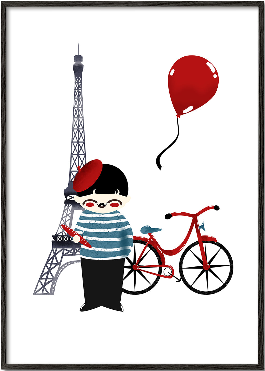 Bykunst: Paris illustration med rød cykel