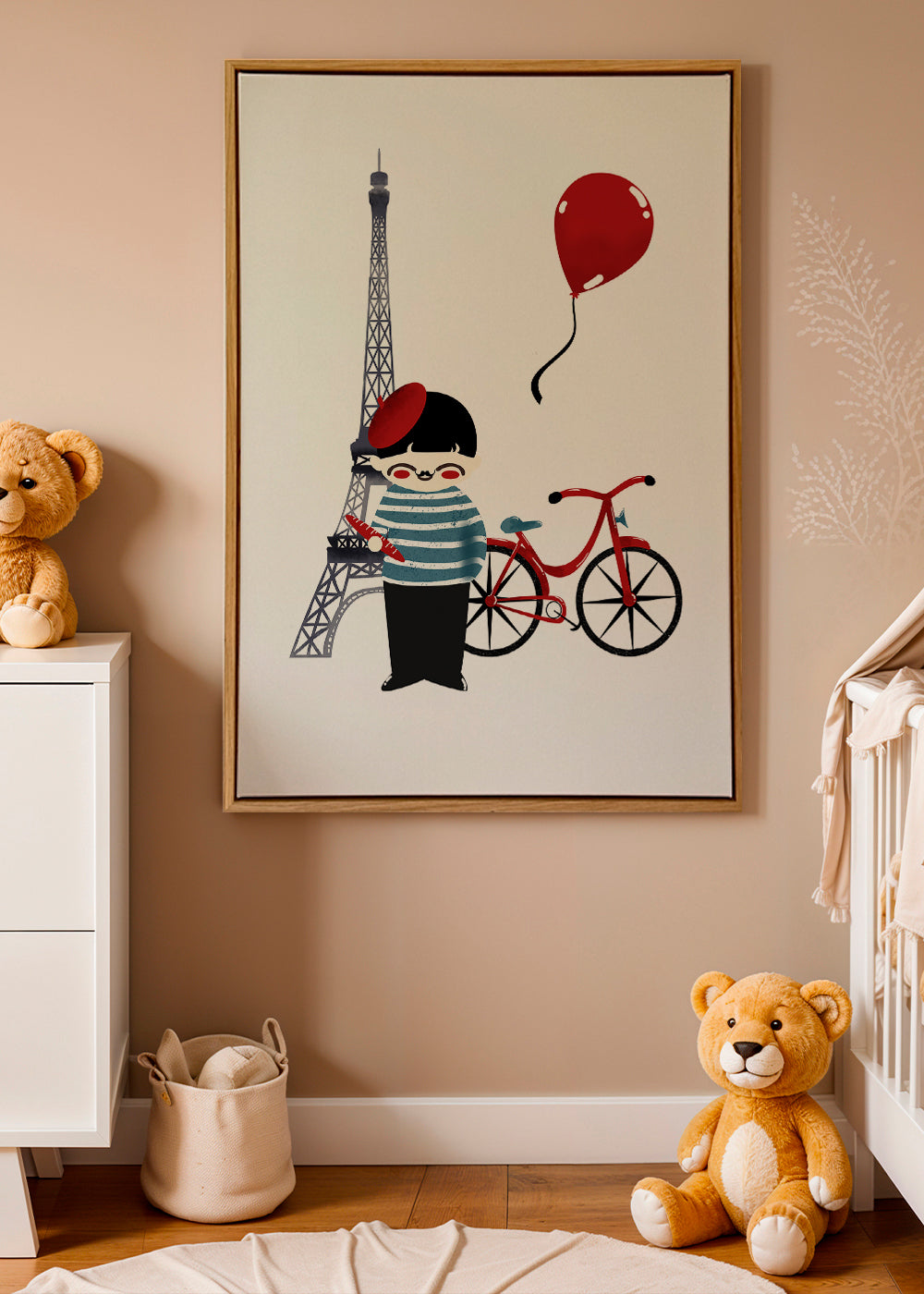 Bykunst: Paris illustration med rød cykel