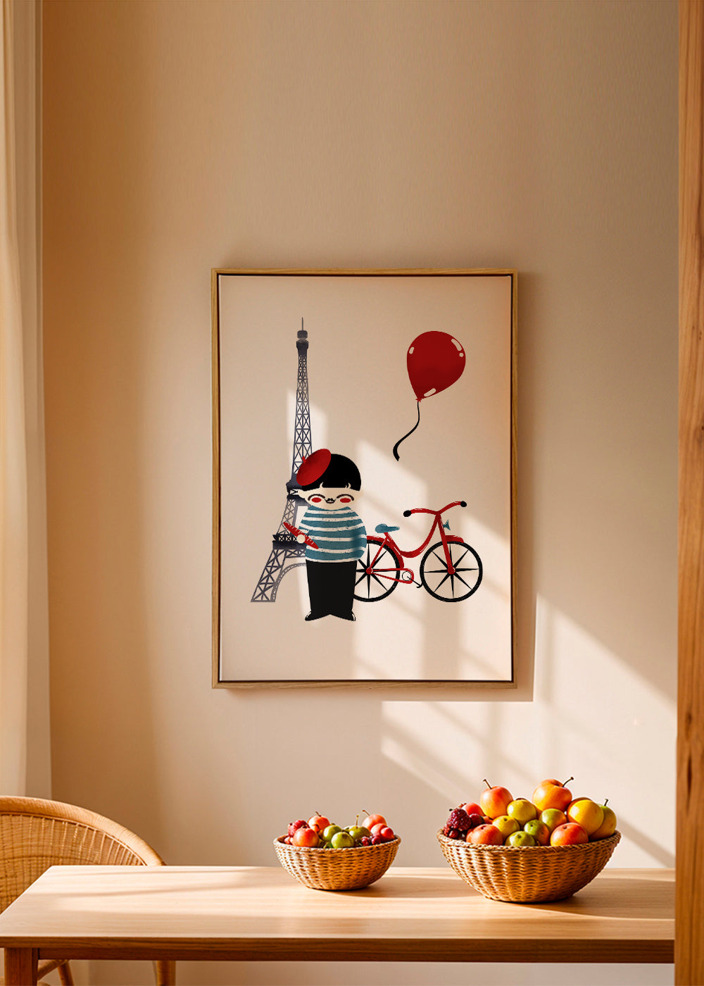 Bykunst: Paris illustration med rød cykel