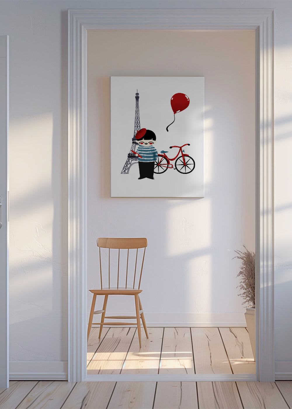 Bykunst: Paris illustration med rød cykel