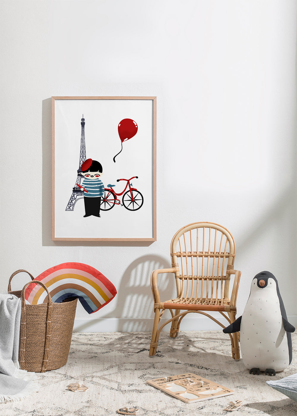 Bykunst: Paris illustration med rød cykel