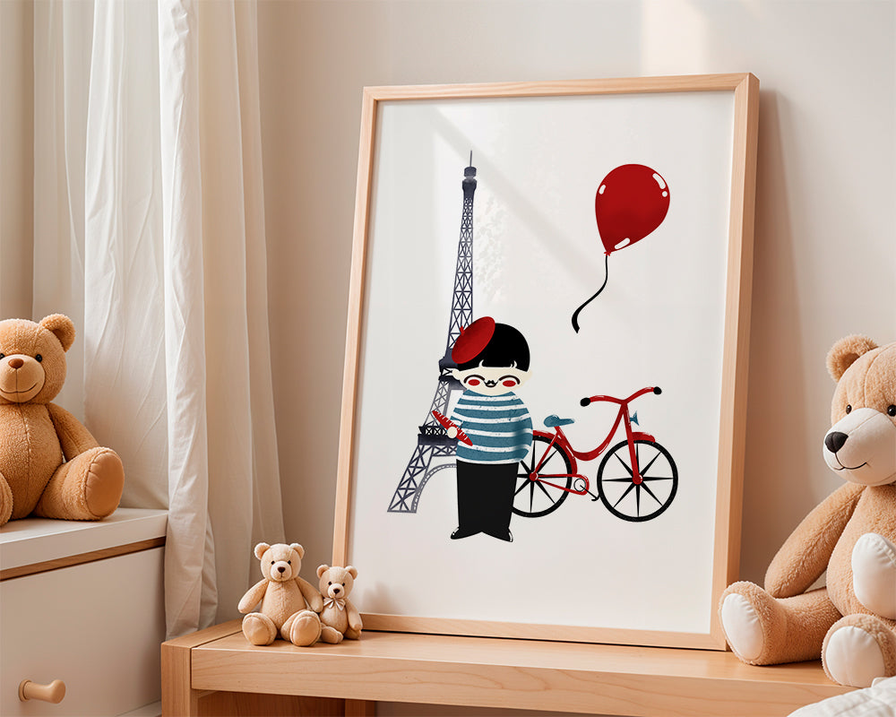 Bykunst: Paris illustration med rød cykel