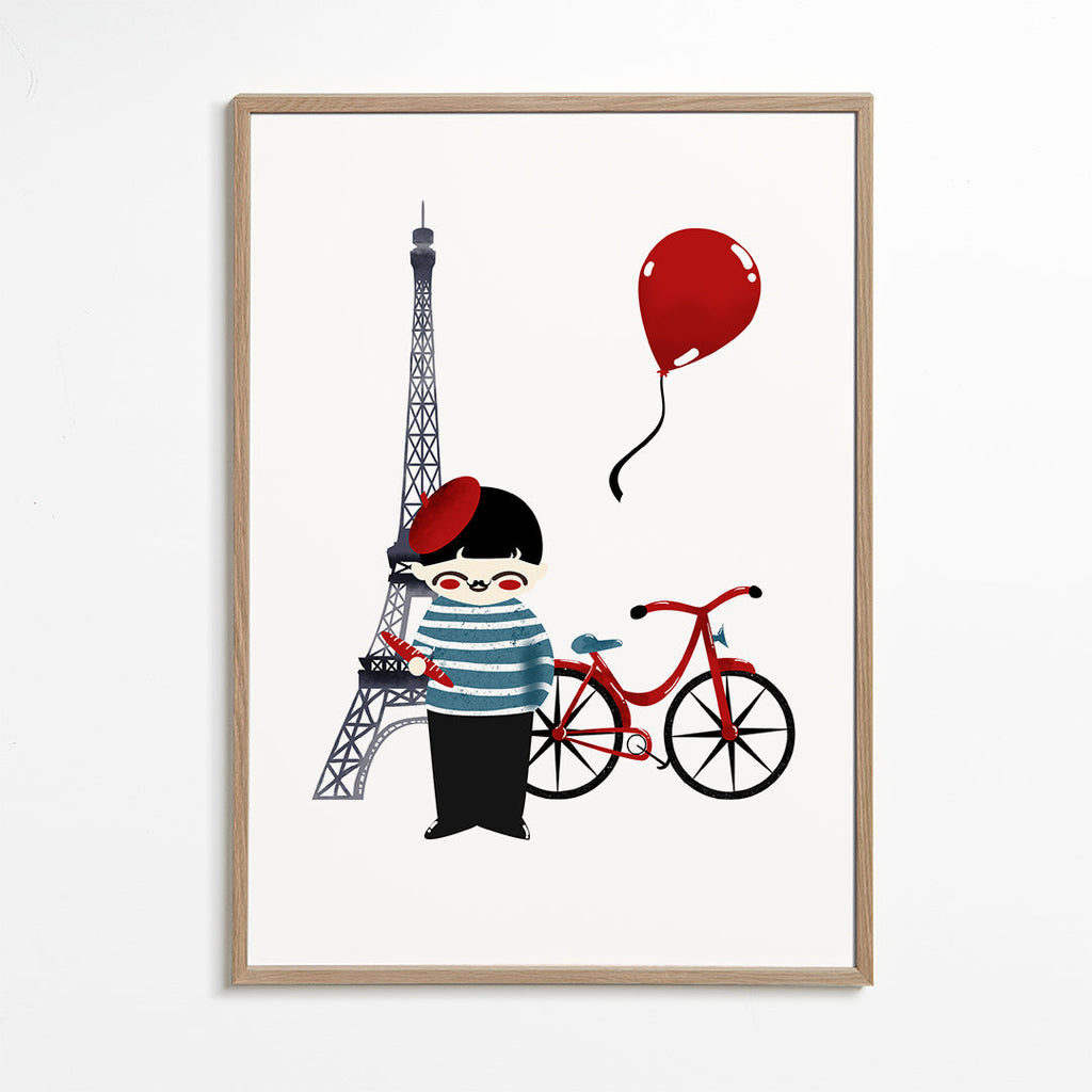 Bykunst: Paris illustration med rød cykel
