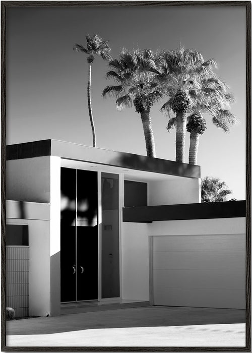 Fotografi af moderne hus i Palm Springs i sort-hvid