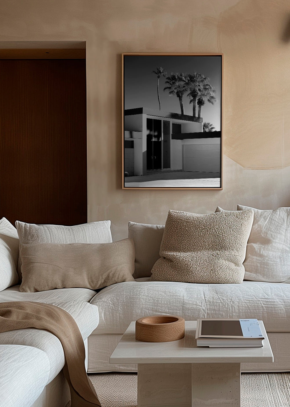 Fotografi af moderne hus i Palm Springs i sort-hvid