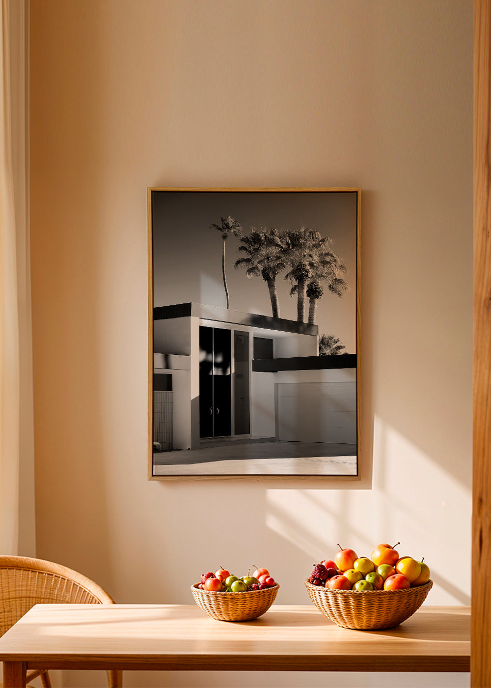 Fotografi af moderne hus i Palm Springs i sort-hvid