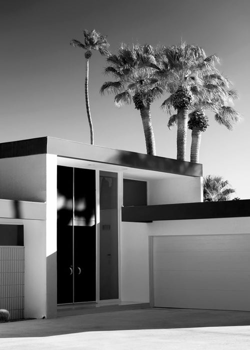 Fotografi af moderne hus i Palm Springs i sort-hvid