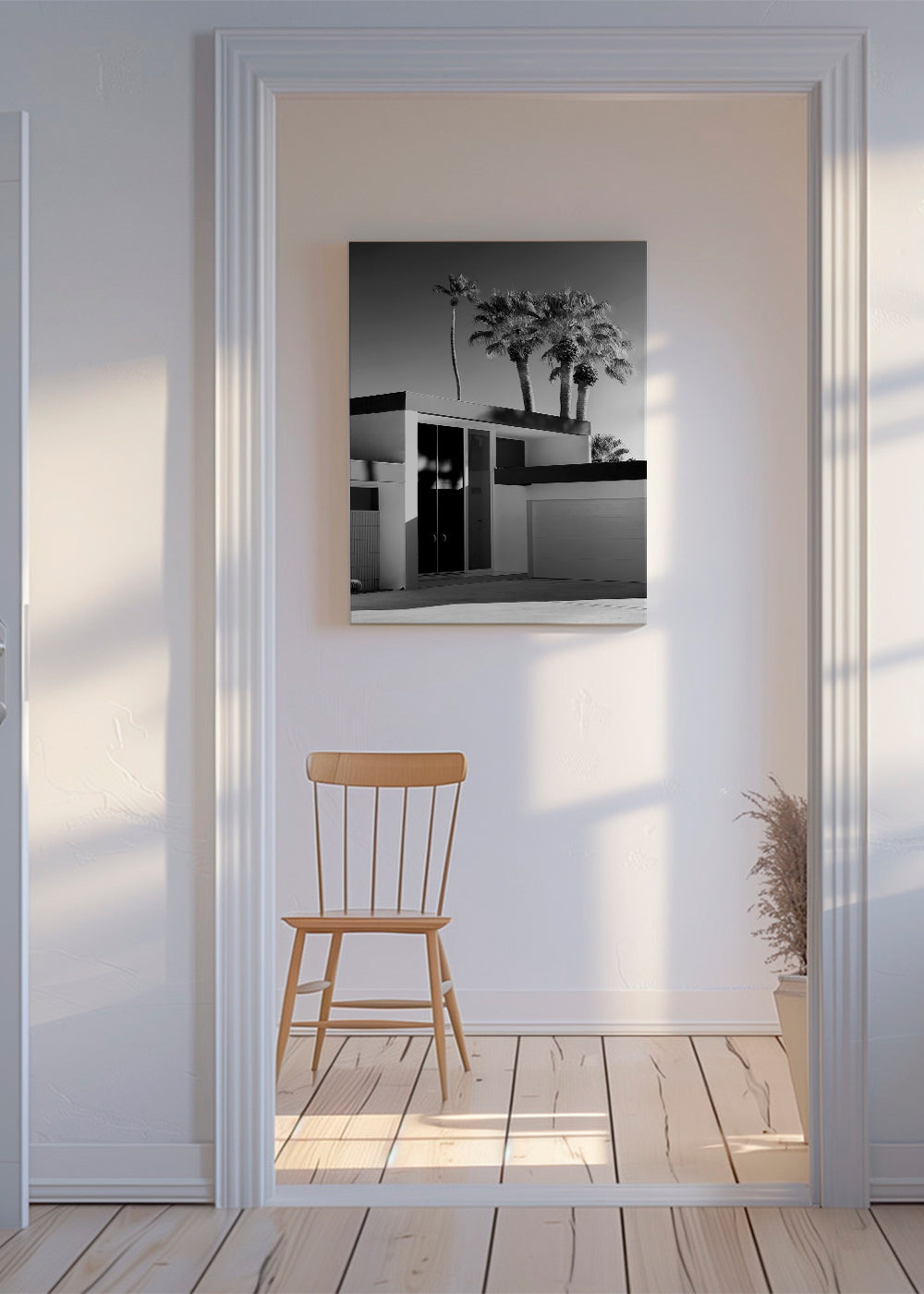 Fotografi af moderne hus i Palm Springs i sort-hvid