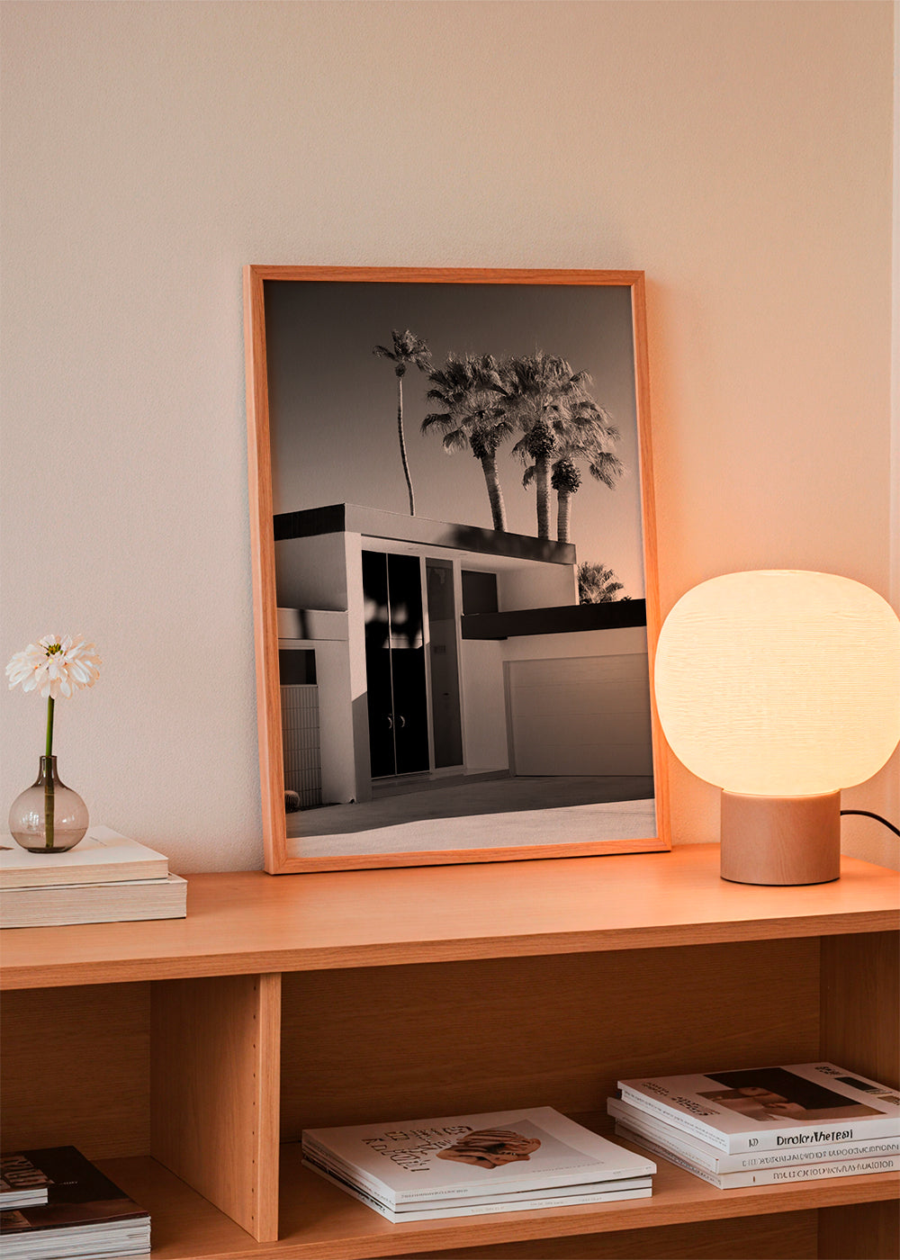Fotografi af moderne hus i Palm Springs i sort-hvid