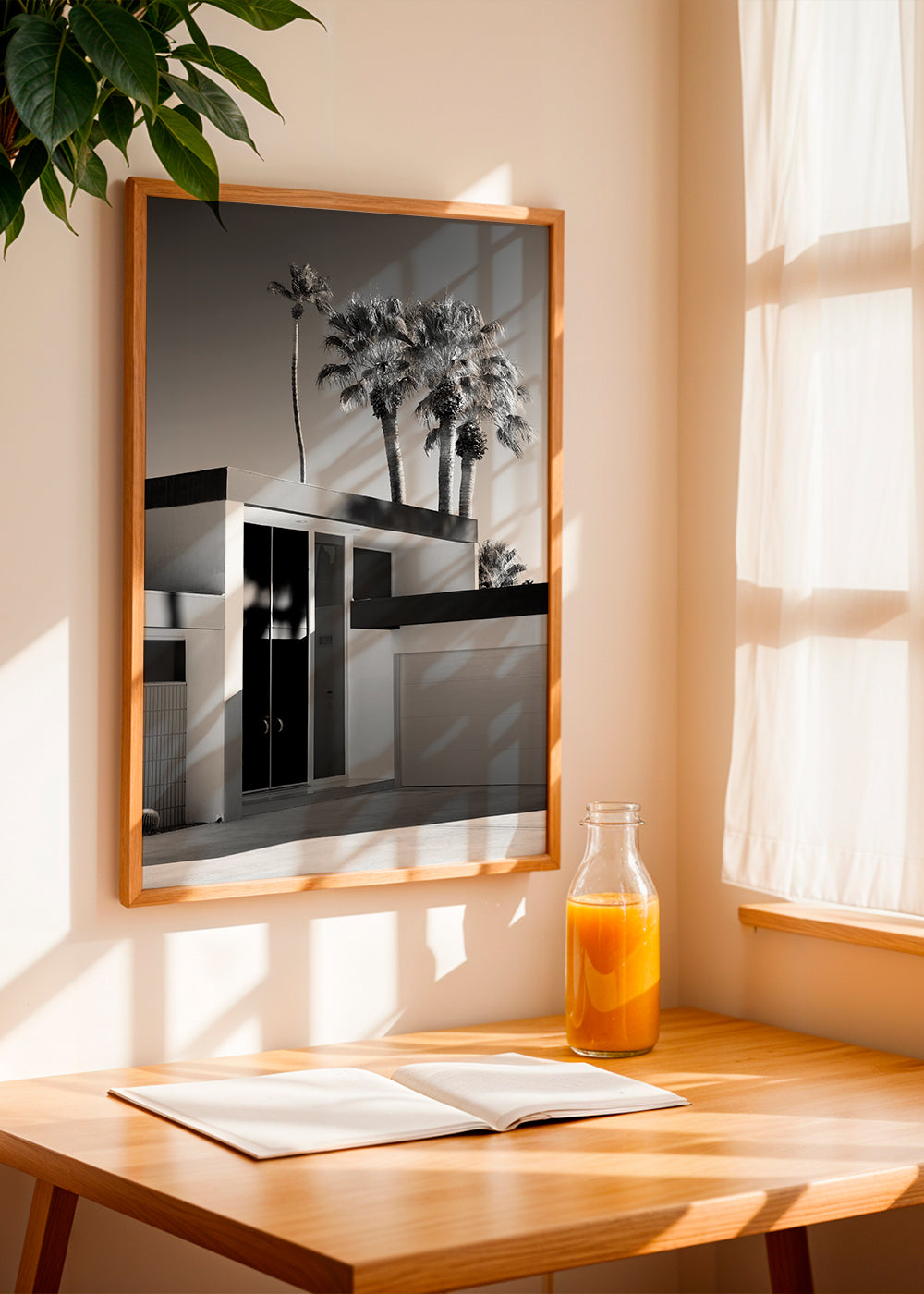 Fotografi af moderne hus i Palm Springs i sort-hvid