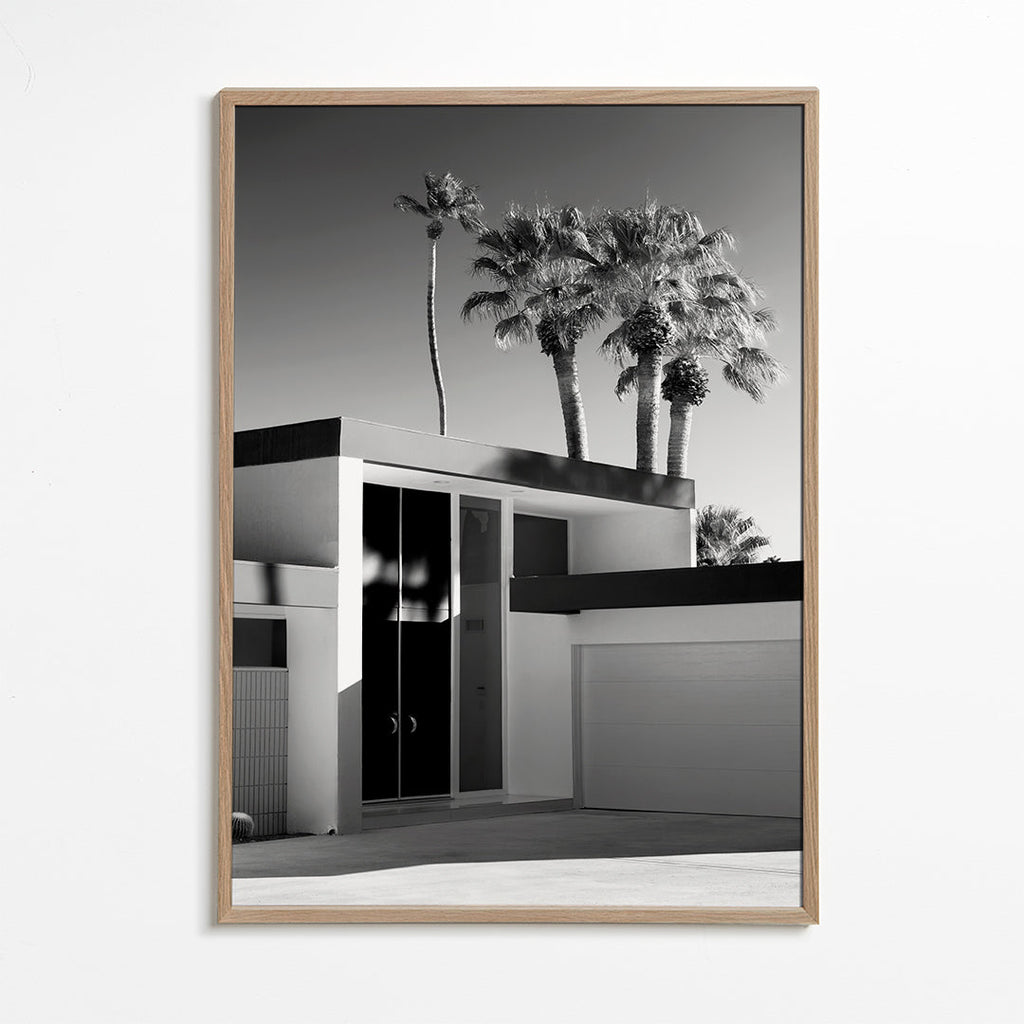 Fotografi af moderne hus i Palm Springs i sort-hvid