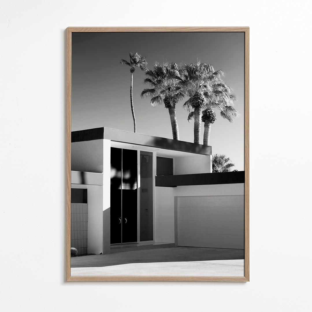 Fotografi af moderne hus i Palm Springs i sort-hvid