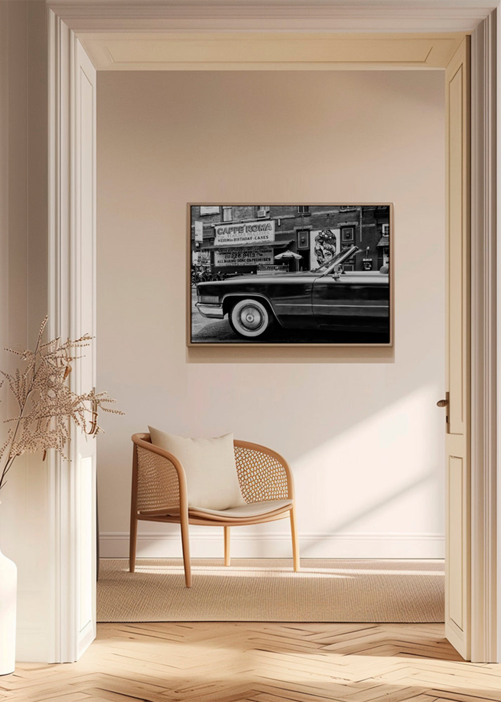 Fotografi af klassisk bil og urbant murmaleri