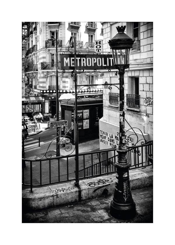 Rejseplakat: Paris Metro i sort-hvid