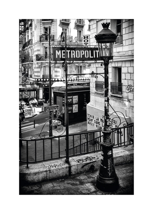 Rejseplakat: Paris Metro i sort-hvid