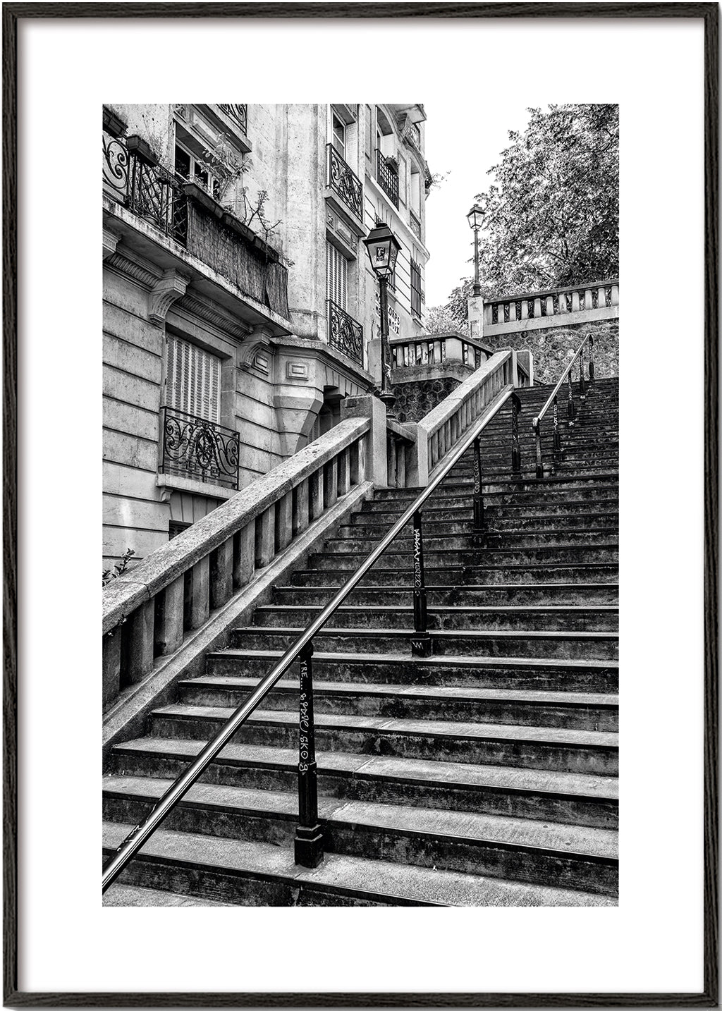 Rejseplakat: Paris trappe i sort-hvid
