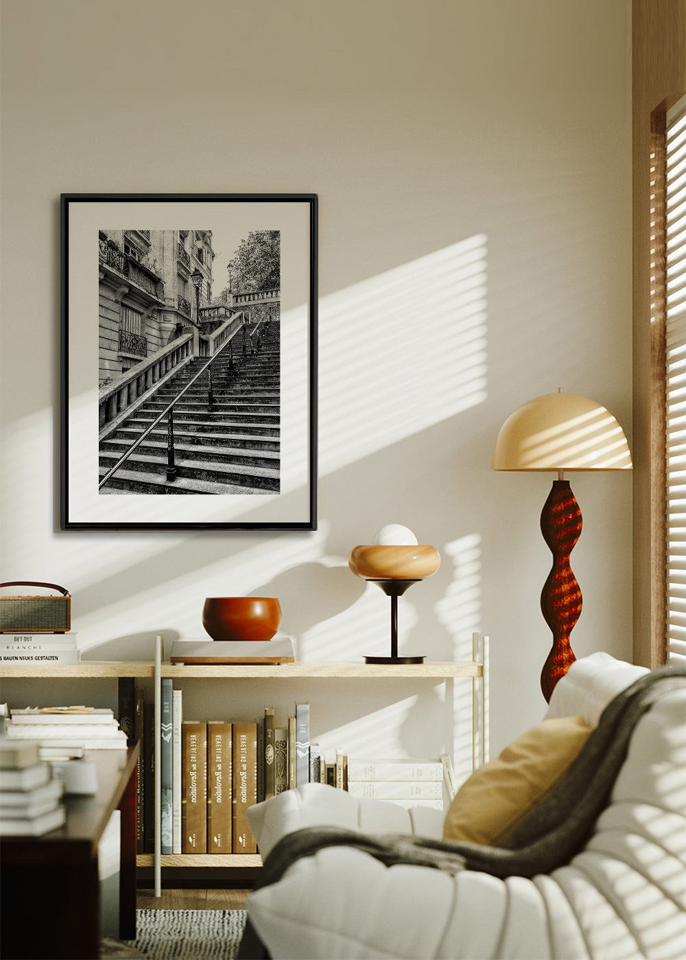 Rejseplakat: Paris trappe i sort-hvid