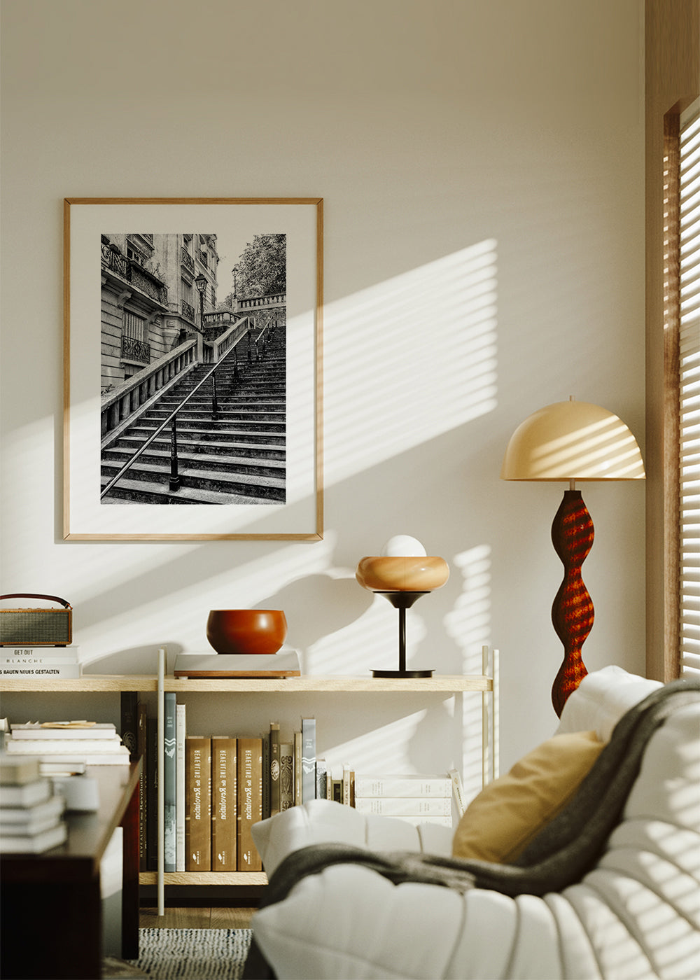 Rejseplakat: Paris trappe i sort-hvid