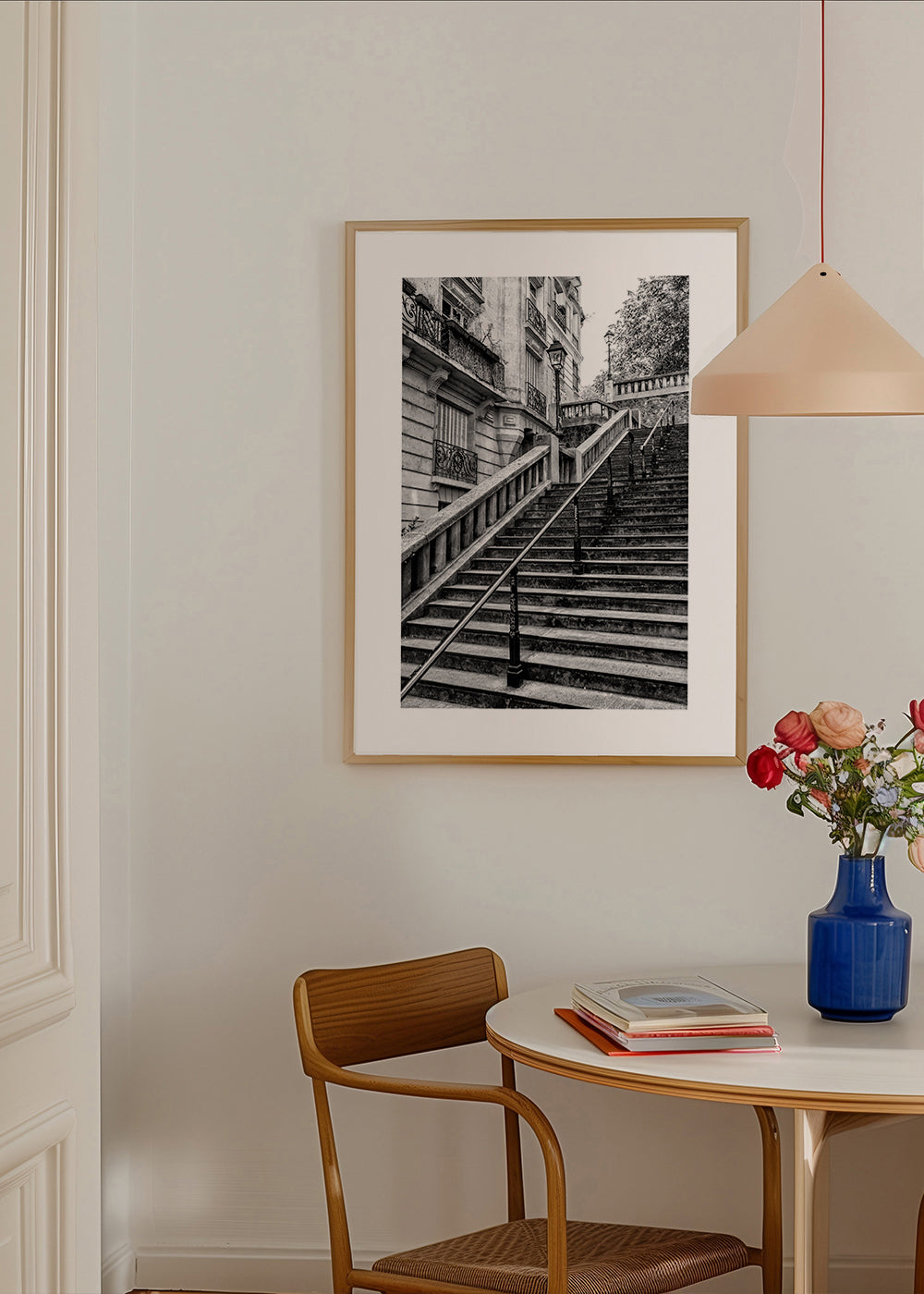 Rejseplakat: Paris trappe i sort-hvid