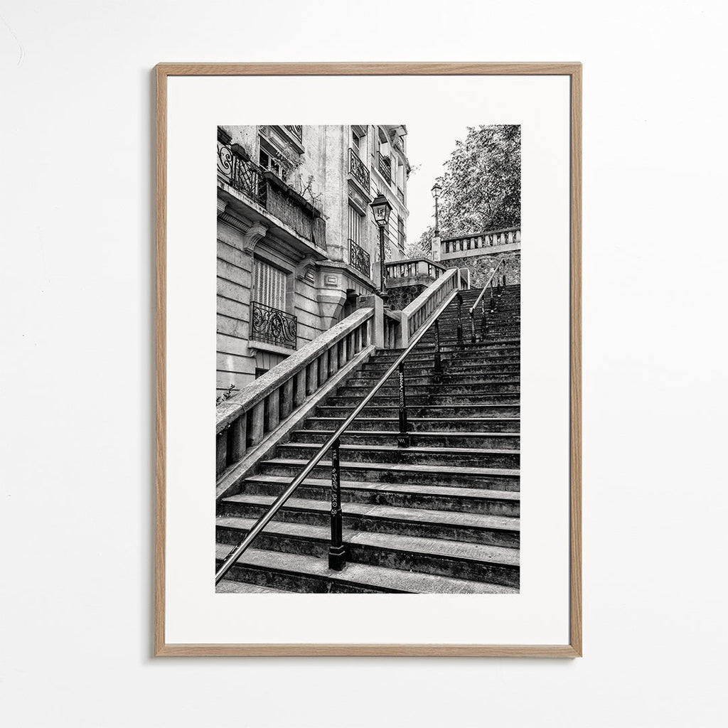 Rejseplakat: Paris trappe i sort-hvid