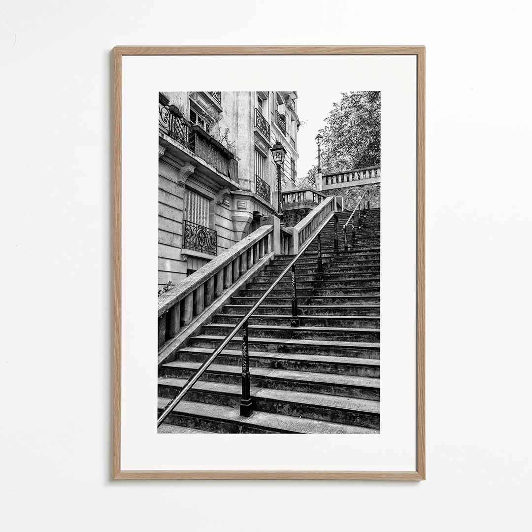 Rejseplakat: Paris trappe i sort-hvid