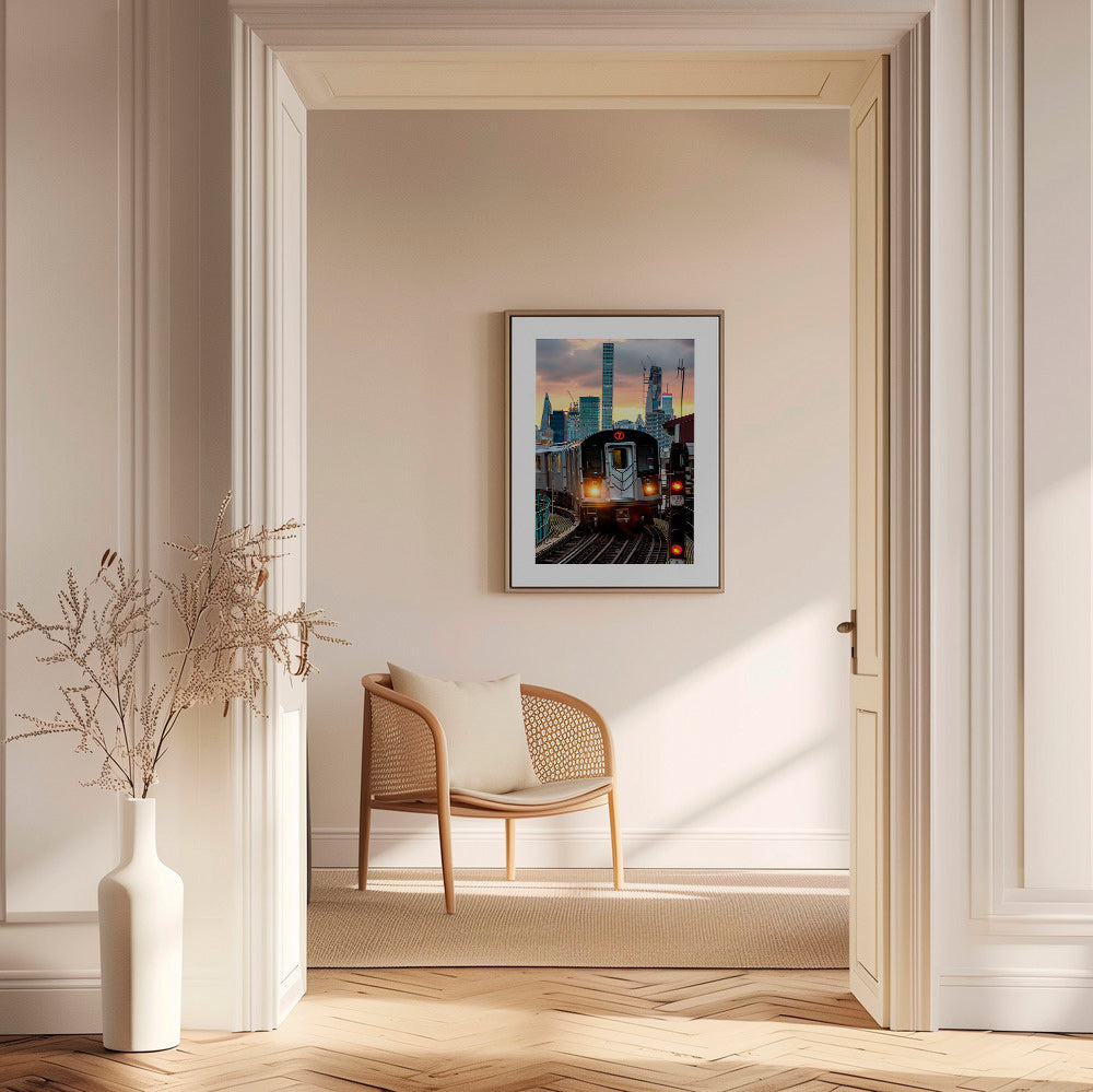 Rejseplakat: Metro 7 ved solnedgang – Canvas2
