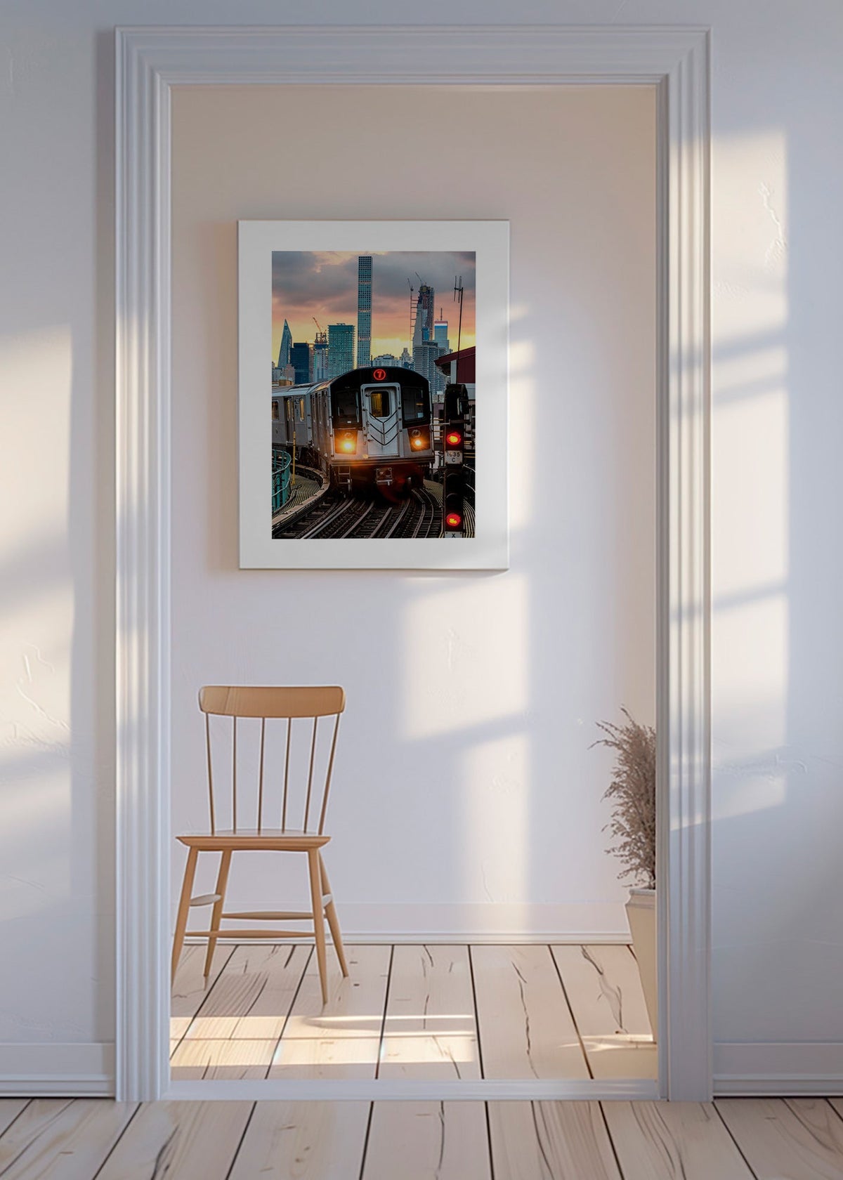 Rejseplakat: Metro 7 ved solnedgang – Canvas