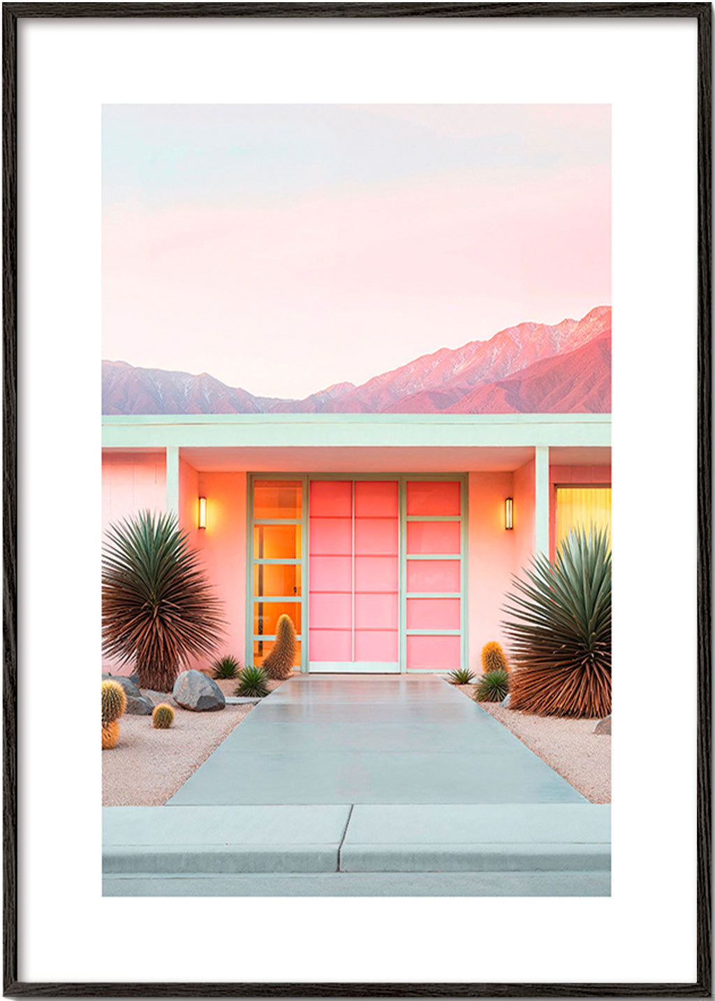 Botanisk plakat Palm Springs rosa – Black Frame