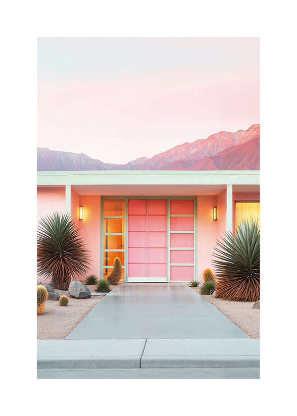 Botanisk plakat Palm Springs rosa