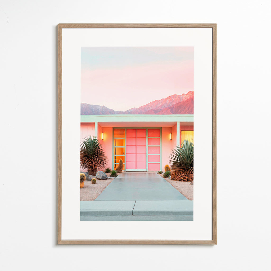 Botanisk plakat Palm Springs rosa – Oak Frame