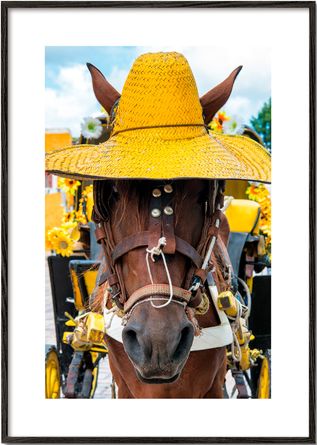 Hest med gul hat – Black Frame