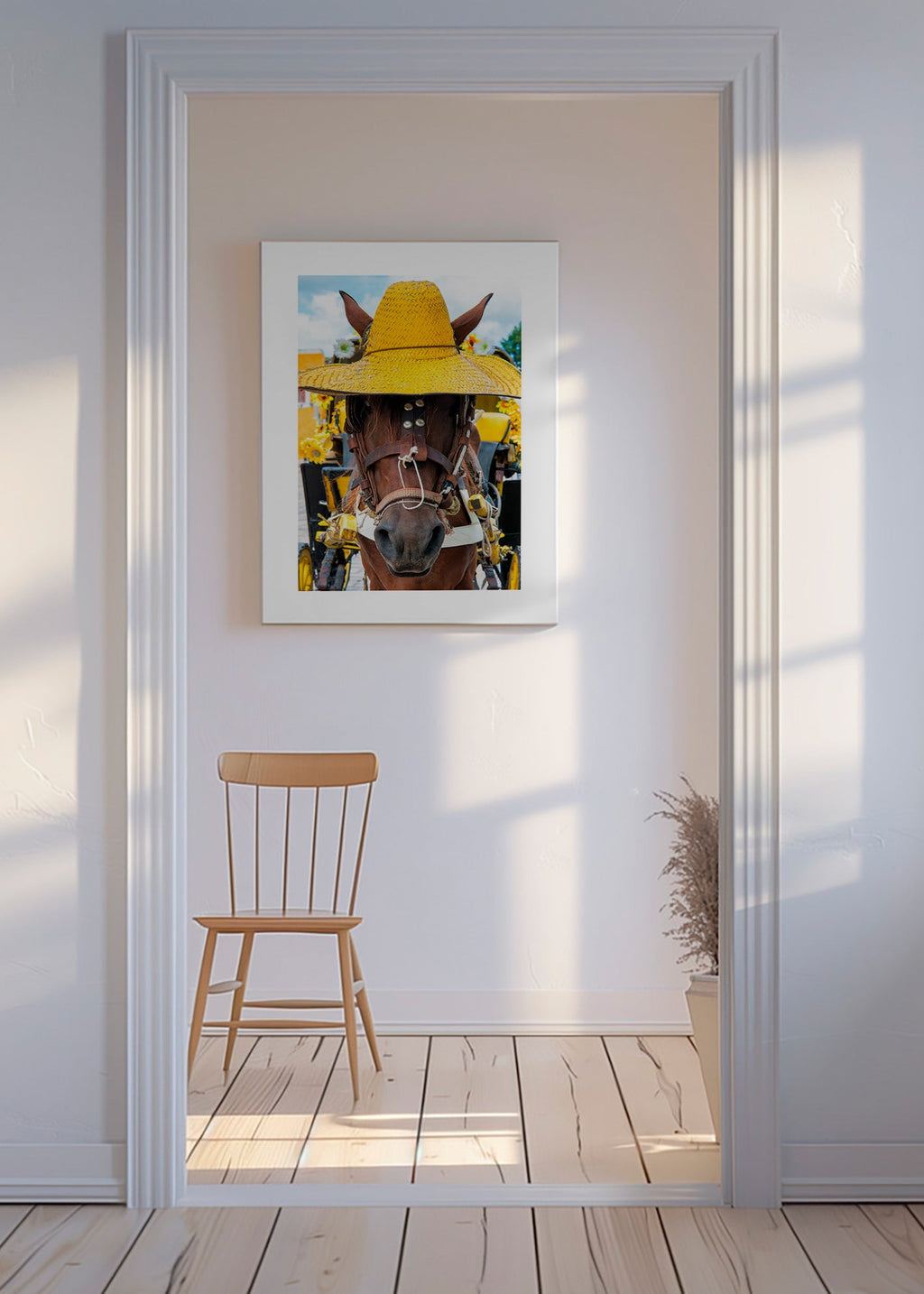 Hest med gul hat – Canvas
