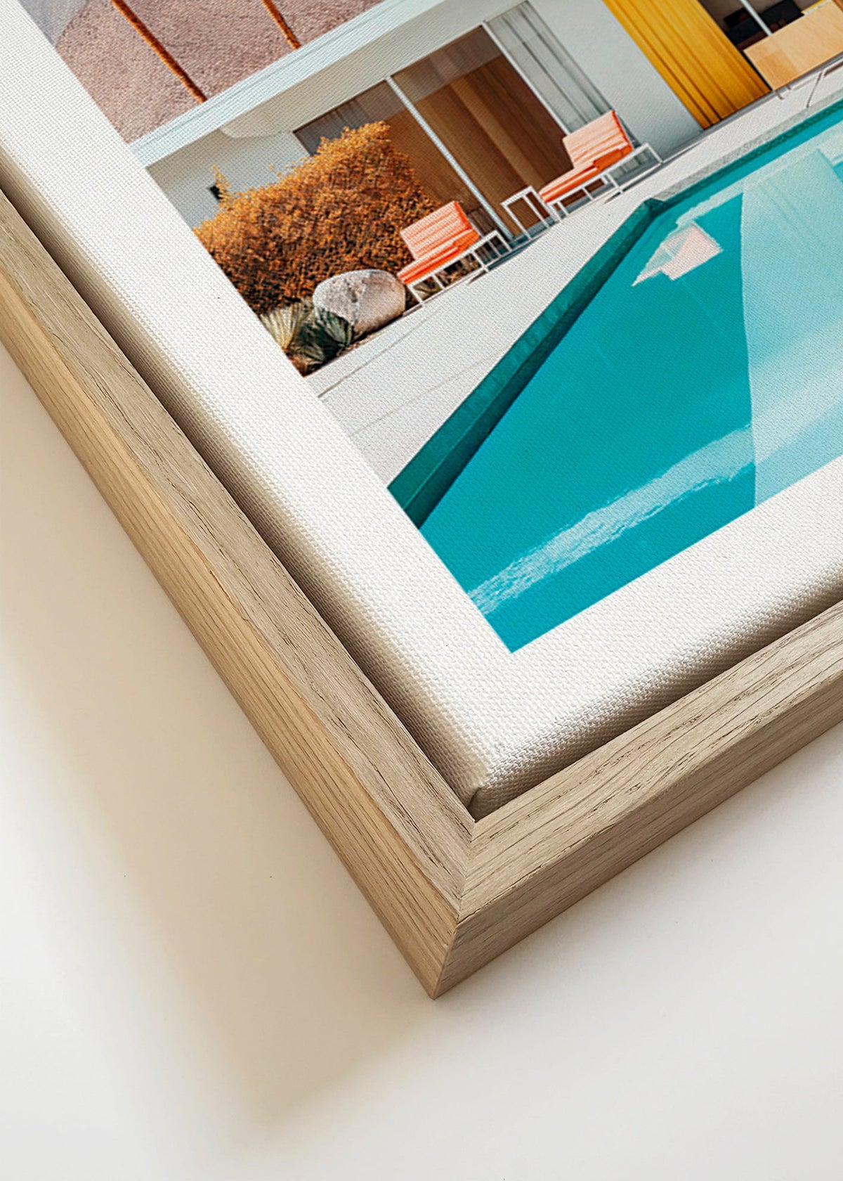 Landskabskunst med pool og palmer – Canvas detail