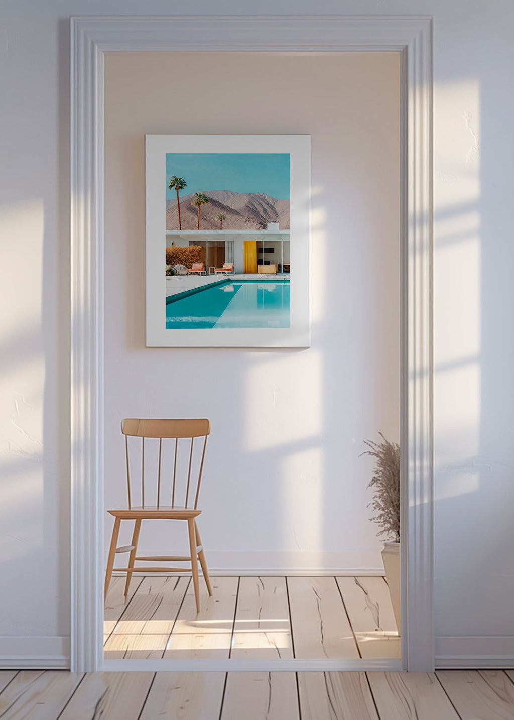 Landskabskunst med pool og palmer – Canvas