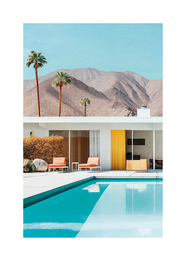 Landskabskunst med pool og palmer