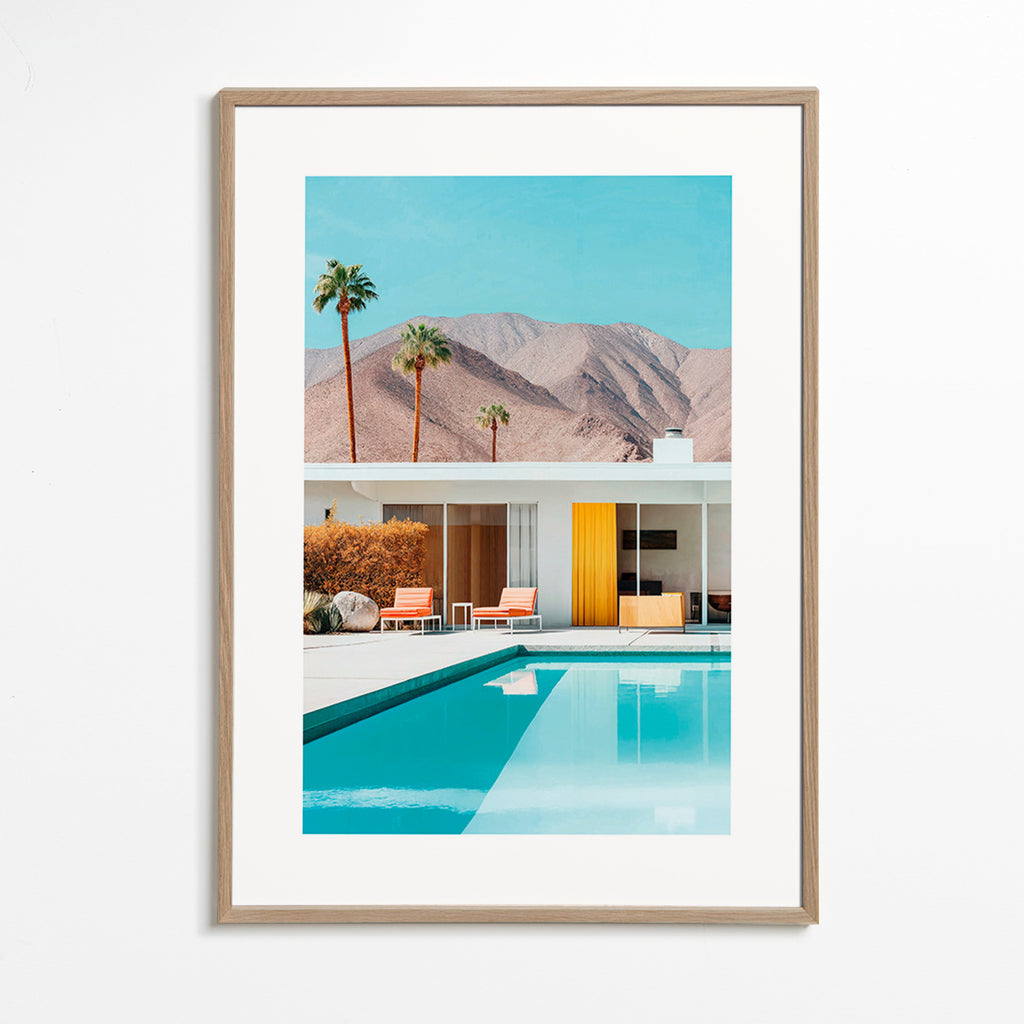 Landskabskunst med pool og palmer – Oak Frame