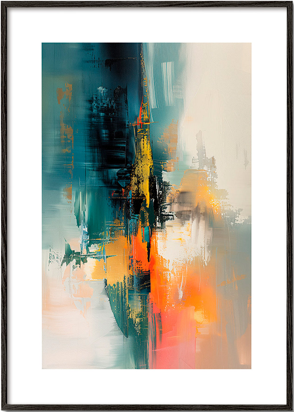 Abstrakt billede vertikal med blå og orange strøg – Black Frame