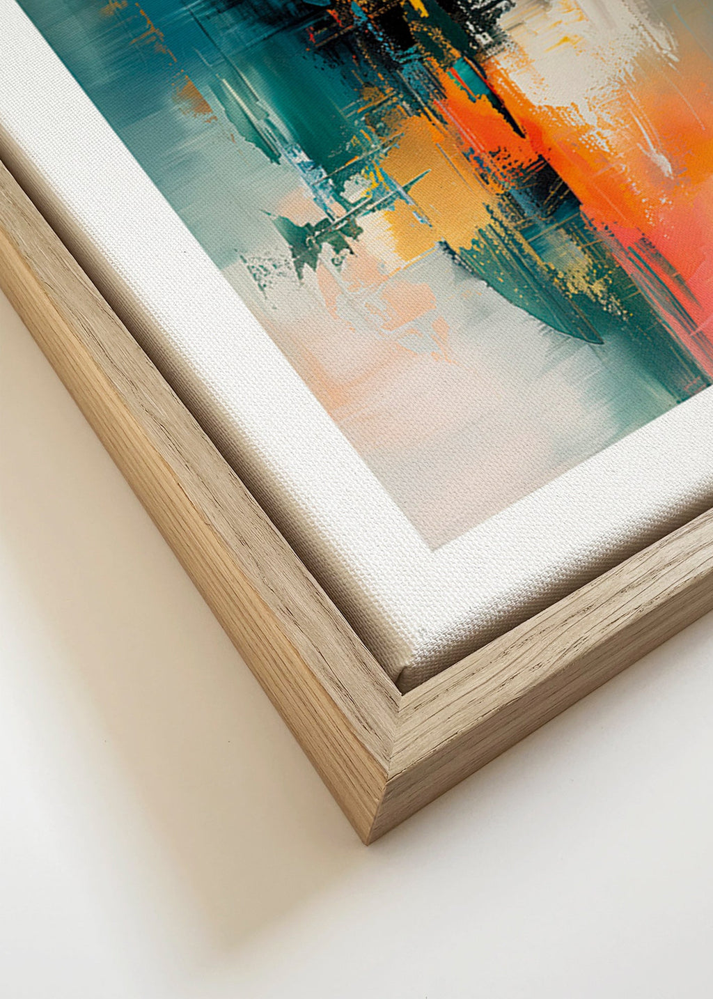 Abstrakt billede vertikal med blå og orange strøg – Canvas detail