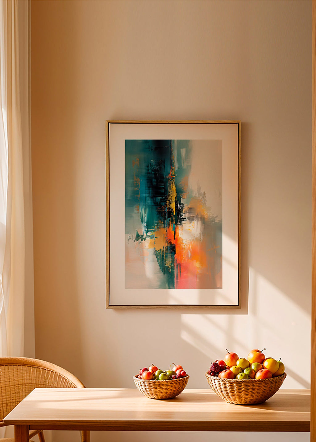 Abstrakt billede vertikal med blå og orange strøg – Canvas2