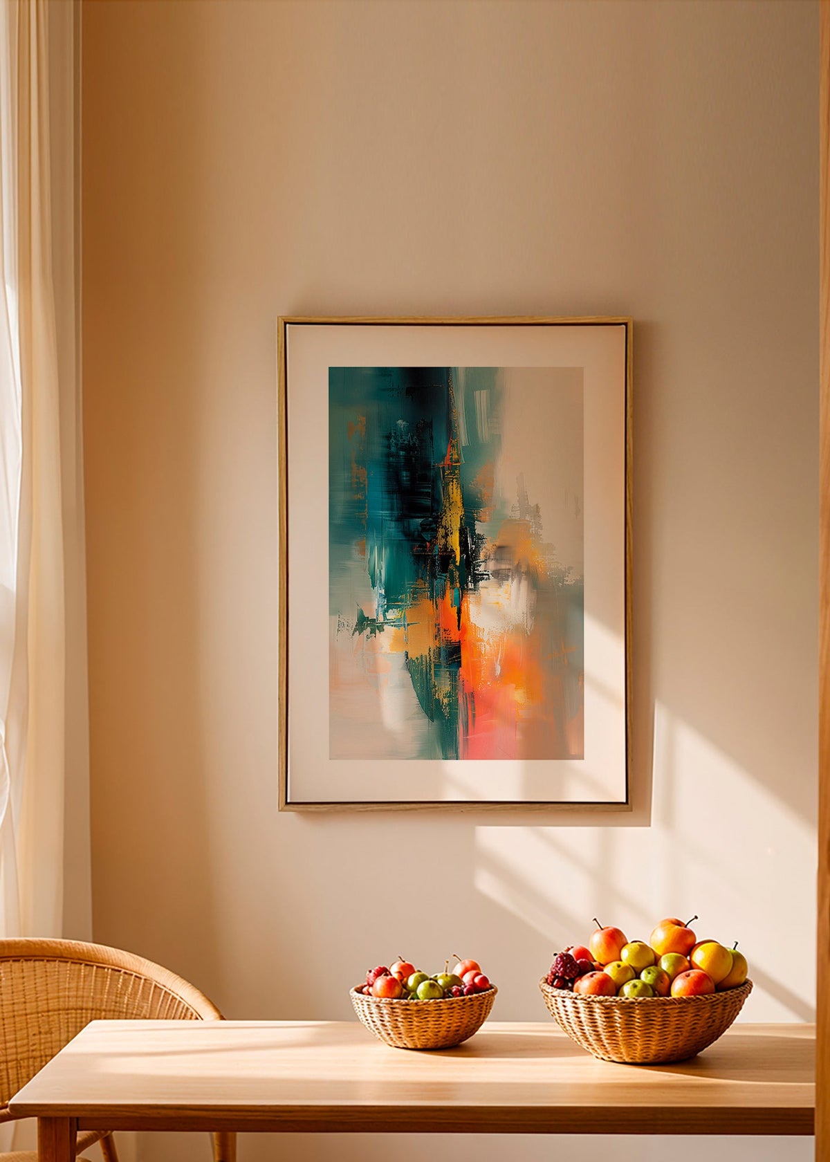 Abstrakt billede vertikal med blå og orange strøg – Canvas2