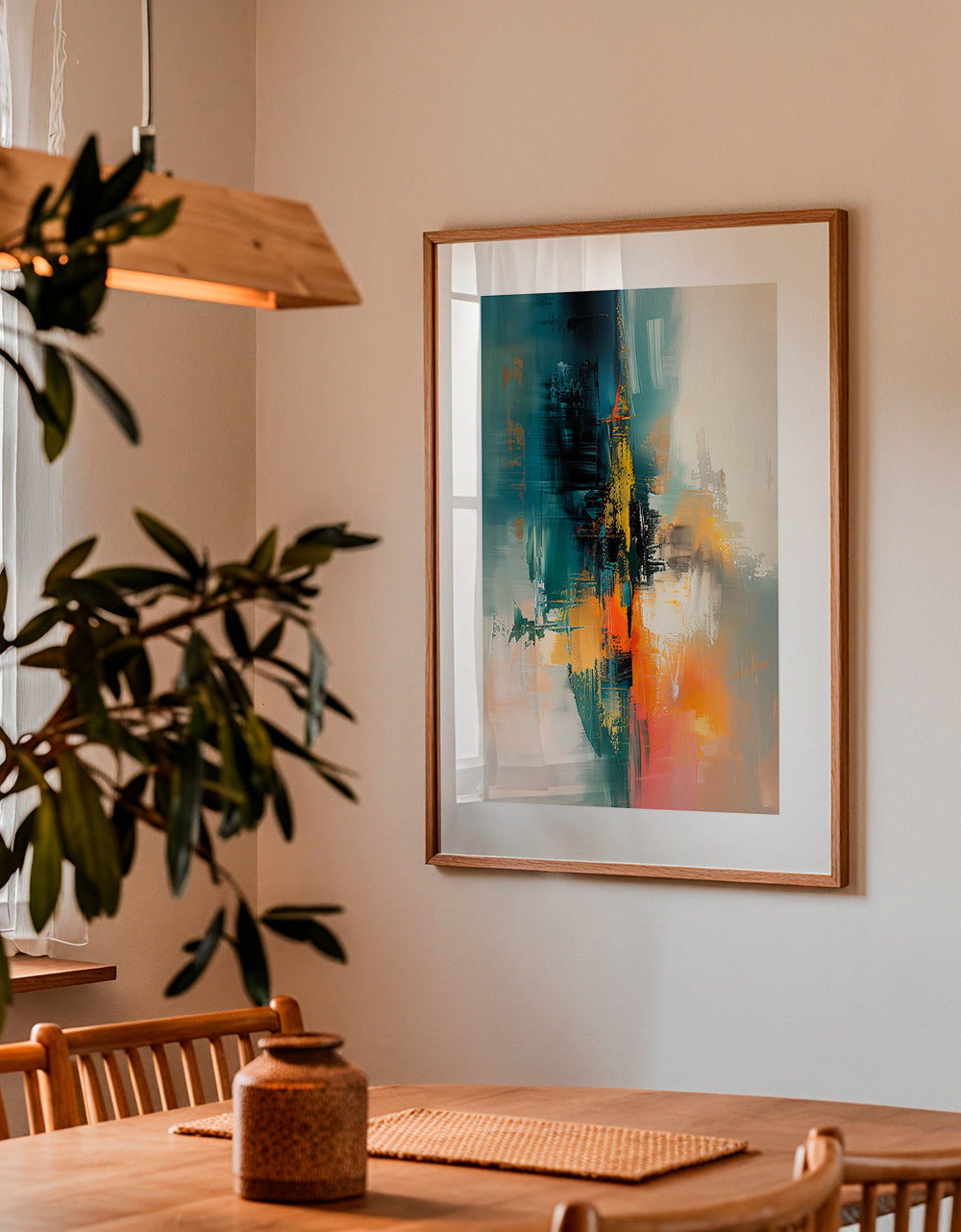 Abstrakt billede vertikal med blå og orange strøg – Product2