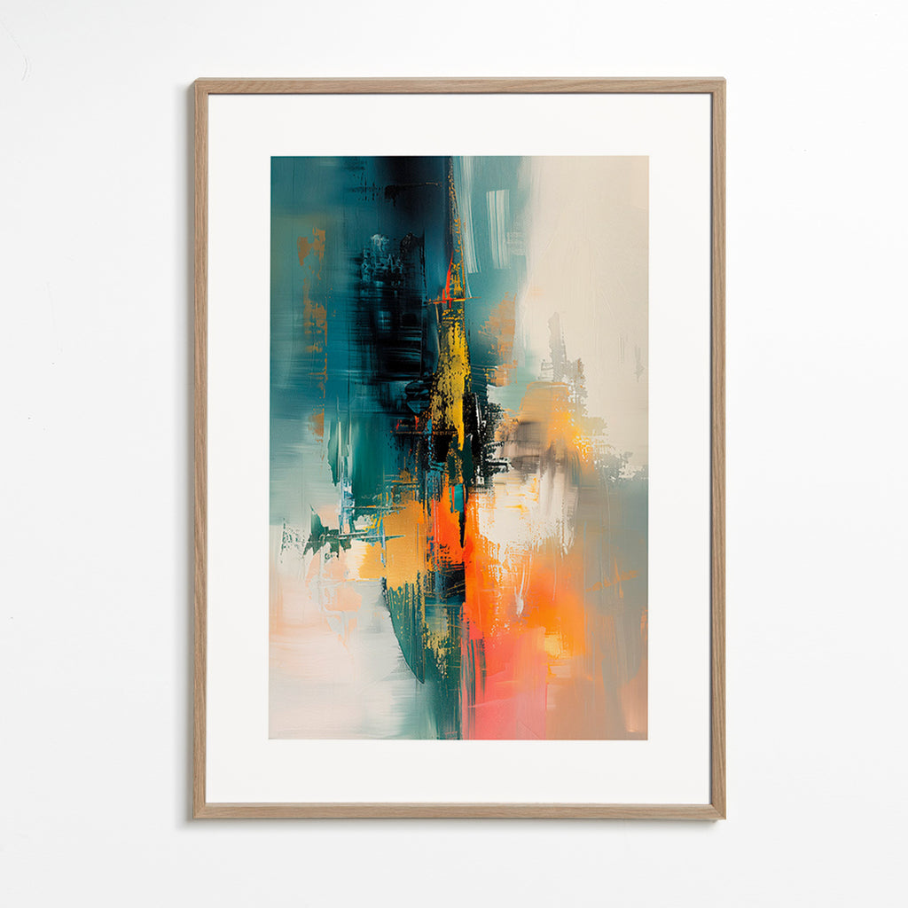 Abstrakt billede vertikal med blå og orange strøg – Oak Frame