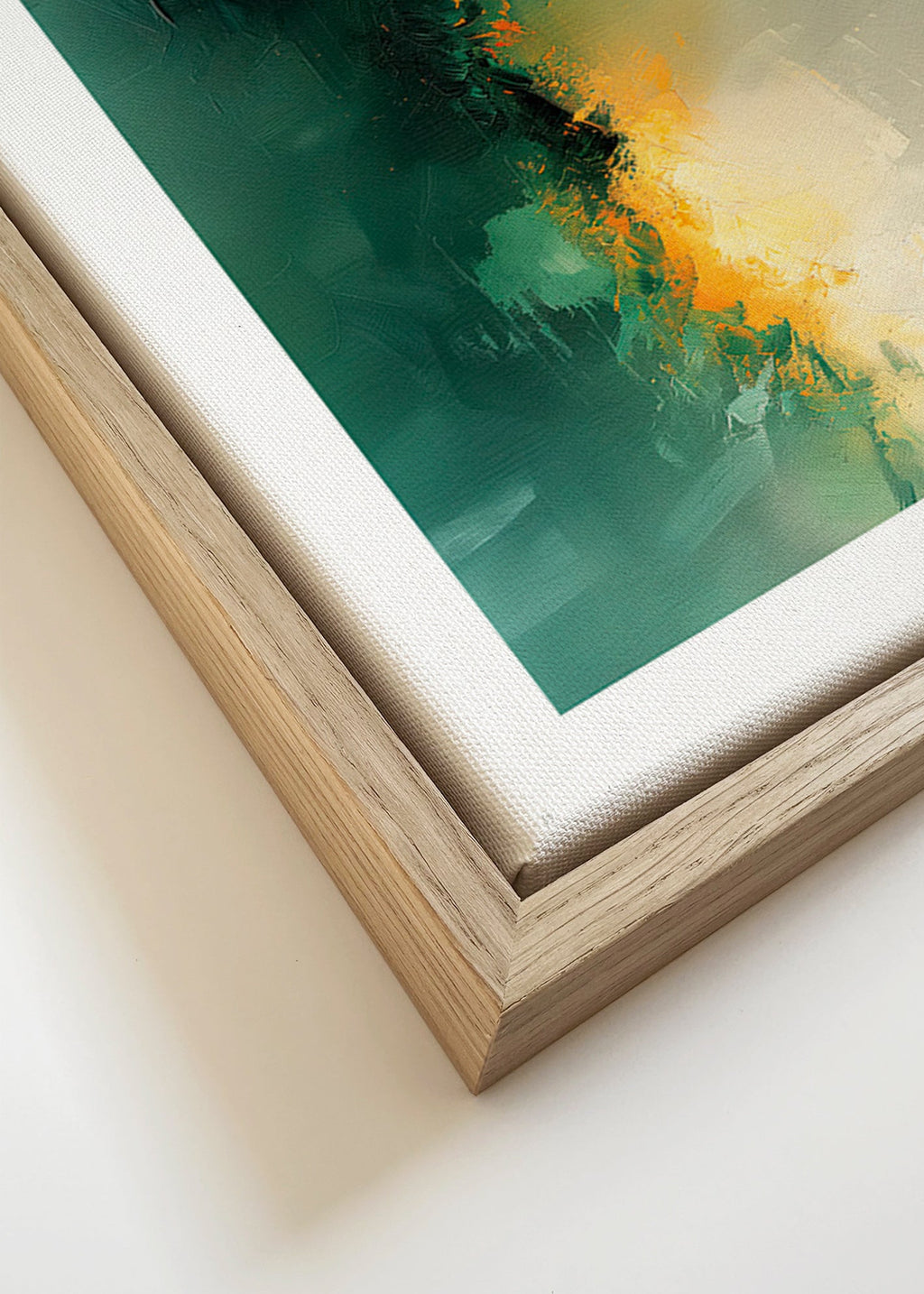 Abstrakt maleri grøn og gylden - Skumring – Canvas detail