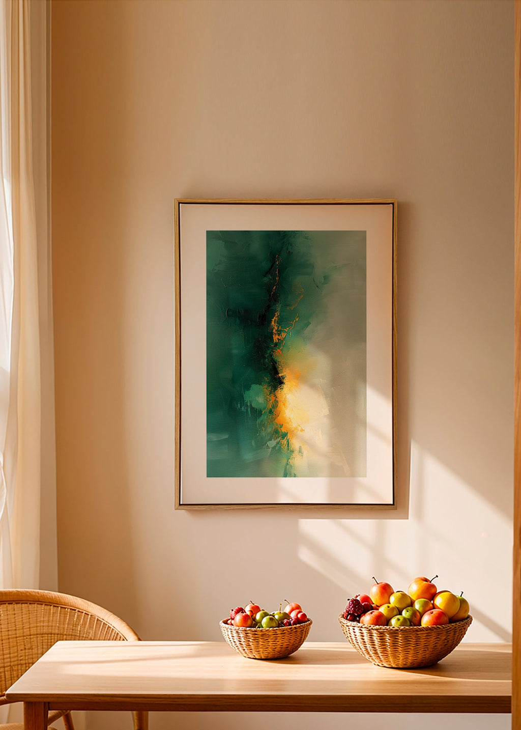 Abstrakt maleri grøn og gylden - Skumring – Canvas1
