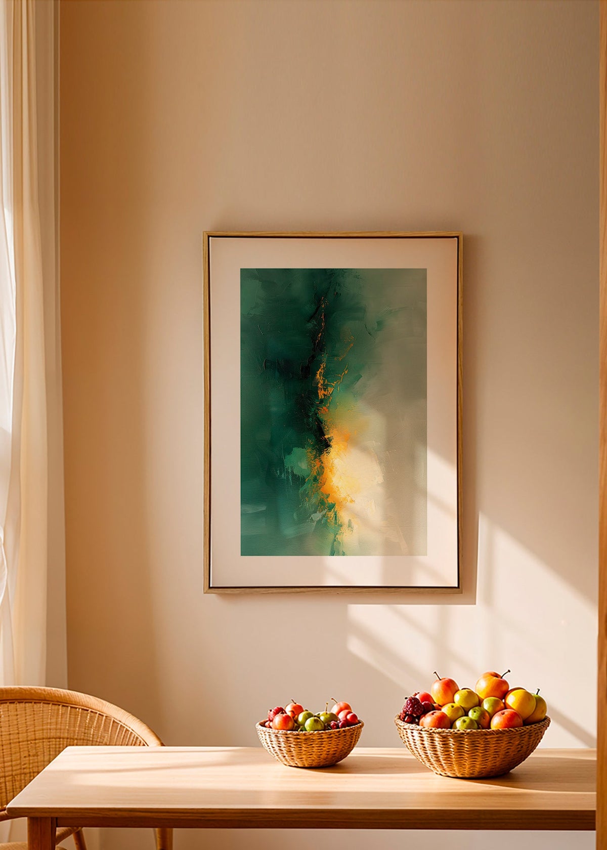 Abstrakt maleri grøn og gylden - Skumring – Canvas1