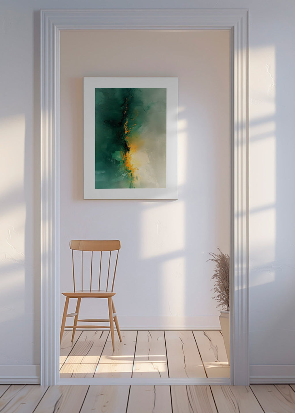 Abstrakt maleri grøn og gylden - Skumring – Canvas